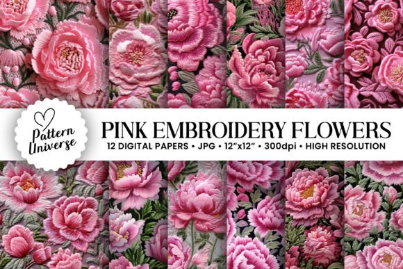 Pink Embroidery Flowers Digital Papers Review