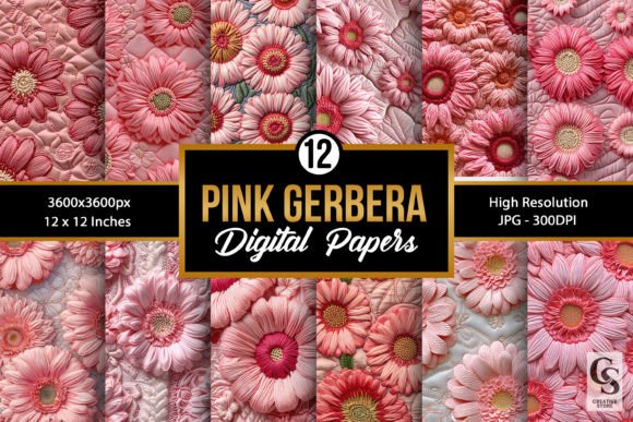 Pink Gerbera Embroidery Digital Papers Review