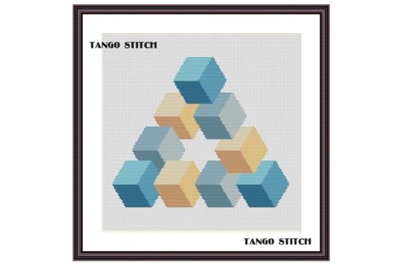 Reviewing Blue Cubes Abstract Geometric Embroidery