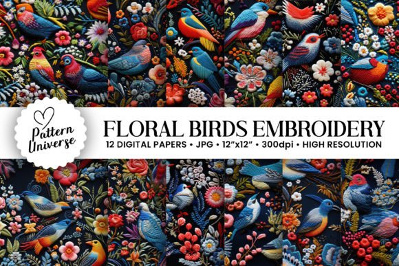 Reviewing Floral Birds Embroidery Digital Papers