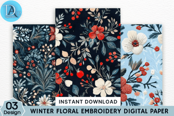 Reviewing Winter Floral Embroidery Digital Paper for Etsy Shops